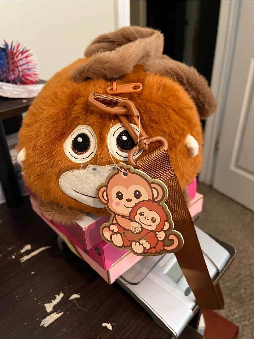 Plush Monkey Crossbody Bag in Brown for Kids